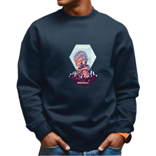 Cyber Urban Sci Fi Robot Gift for Robot Lovers Futuristic City Background Navy Black Muticolor Unisex Sweatshirt