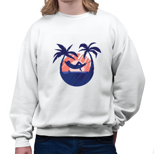 Gift for Relaxation Lovers Enjoy the Sunset from a Hammock Between Two Palms Holiday Gift White Muticolor Unisex Sweatshirt