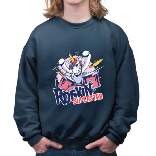 Gift for Rockstar Fans Unicorn Superstar Drums Rock and Roll for Music Lovers Navy Muticolor Unisex Sweatshirt