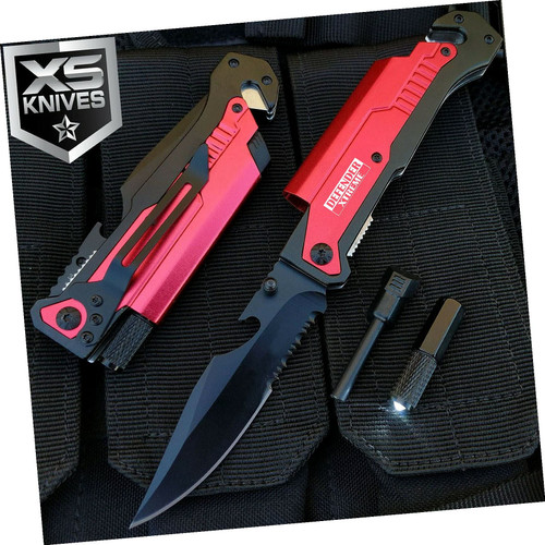 Red Edc Led Multifunction Open Folding Pocket Knife Survival Multitool Outdoor Survival Hunting Knife for Camping by Survival Steel