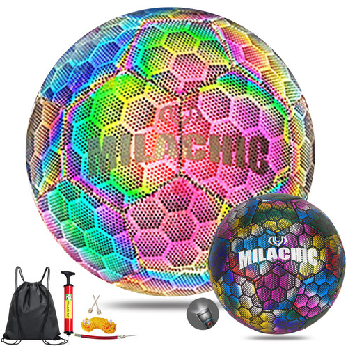 KPASON Soccer Ball, Holographic Soccer Ball Size 4, Reflective Glowing Soccer Ball Gift for Boys, Girls Indoor-Outdoor Soccer Training