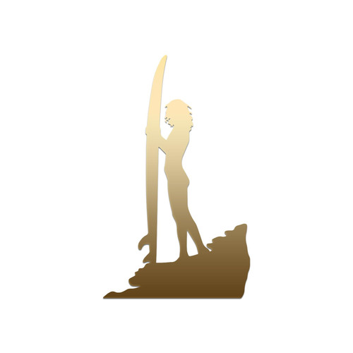 Sexy Surfer Girl Surfboard Silhouette Sticker Vinyl Decal Notebook Car Window Laptop 3.5" x 6" (Gold)