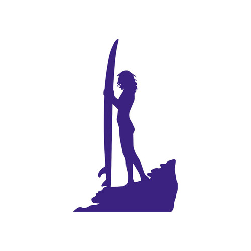 Sexy Surfer Girl Surfboard Silhouette Sticker Vinyl Decal Notebook Car Window Laptop 3.5" x 6" (Purple)
