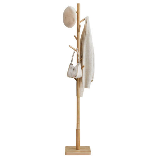 VASAGLE Coat Rack, Solid Wood Coat Stand, Freestanding Hall Tree, 8 Hooks, Natural Beige URCR010N01