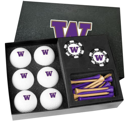 Golfballs.com Washington Huskies Gift Set with Black Poker Chips - Blank Balls