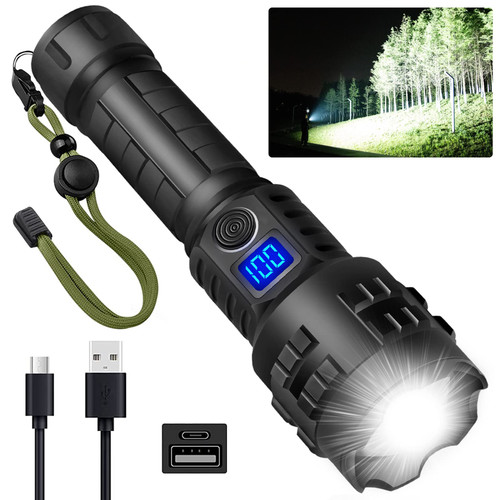 RFICUH Flashlight High Lumens Rechargeable, Super Bright 100000 Lumen Xhp70.2 Led High Power Tactical Brightest Flash Light, Handheld Emergency Flashlights for Camping Hiking