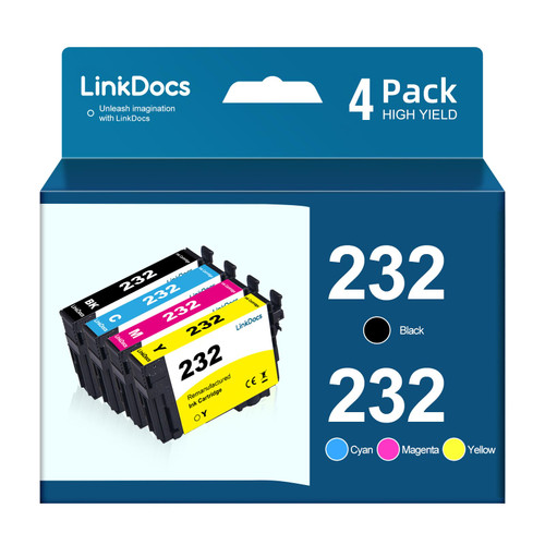 LinkDocs 232 T232 Remanufactured Ink Cartridges Replacement for Epson 232XL 232 T232 T232xl Work for Expression Home XP-4200 XP-4205 Workforce WF-2950 Printer (Black Cyan Magenta Yellow 4Pack)
