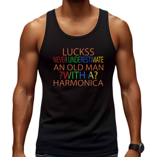 Funny Harmonica Dad Sweat, Ideal Father's Day Gift for Father - Navy Harmonica Player Multi Size Black Tank Top