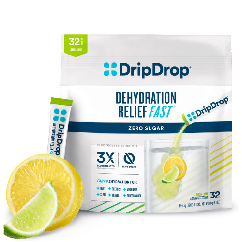 DripDrop Hydration - Zero Sugar Electrolyte Powder Packets Keto - Lemon Lime - 32 Count