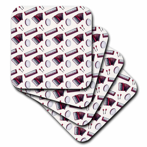 3dRose Pattern of Musical Instruments, Accordion, Tambourine, Castanets - Coasters (CST_354498_4)