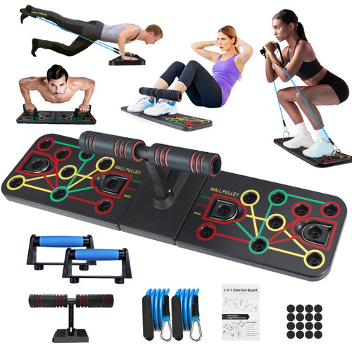 Push Up Board with Sit up Stand. Multi-Functional Push Up Bar with Resistance Bands, Portable Home Gym, Strength Training Equipment, Push Up Handles for Perfect Pushups, Home Fitness for Men and Women