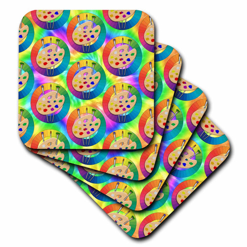3dRose Tie dye Patter of Artist Paint palettes and Color Wheels. - Coasters (CST_352666_4)