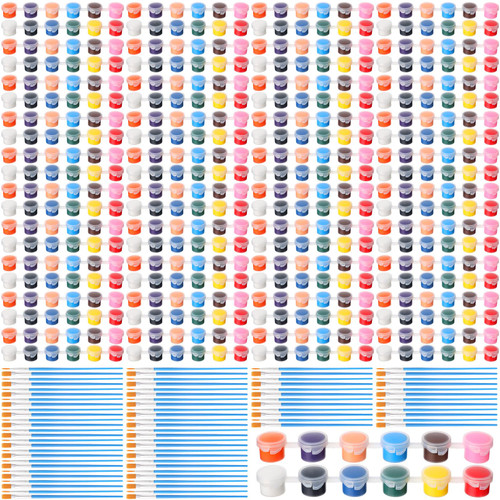 Timgle 560 Pcs Mini Acrylic Paint Set 40 Set 12 Colors Valentines Paint Strips Set Bulk 40 Pcs Flat Painting Brushes 40 Pcs Pointed Painting Brushes for Kid Adult Classroom Birthday Party Favor(3ML)