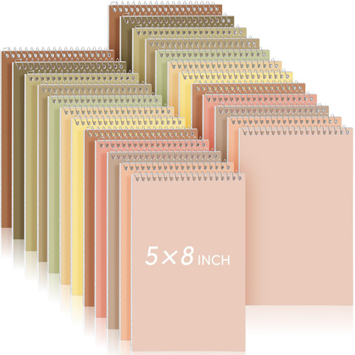 Fuutreo 24 Pack Top Spiral Notebooks A5 5 x 8'' Steno Pads Spiral Books Office Steno Books College Ruled White Paper 70 Sheets Each Pastel Colors Cover for School University Office (Cute Color)