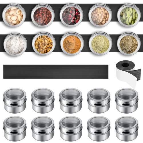 FoldTier 20 Pcs Magnetic Spice Jars 2oz Magnetic Spice Containers with Sift and Pour Lids Stainless Steel Magnetic Spice Jars Magnet Spice Tin Set with 1 Roll of Magnetic Tape for Kitchen Refrigerator FoldTier 20 Pcs Magnetic Spice Jars 2oz Magnetic Spice Containers with Sift and Pour Lids Stainless Steel Magnetic Spice Jars Magnet Spice Tin Set with 1 Roll of Magnetic Tape for Kitchen Refrigerator