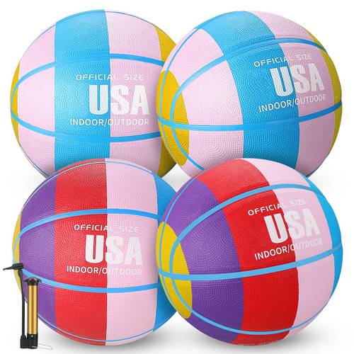 Libima 4 Pack Basketballs Official Size Rubber Basketballs for Kids Women or Men with Pump for Indoor Outdoor School Basketball Game Street Ball Training(Colorful, Size 5)
