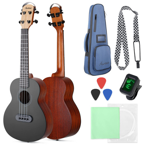 Asmuse Concert Ukulele Mahogany 23 Inch Ukelele for Kids with Free Online Lesson Gig Bag Strap Nylon String Tuner Picks (Black)