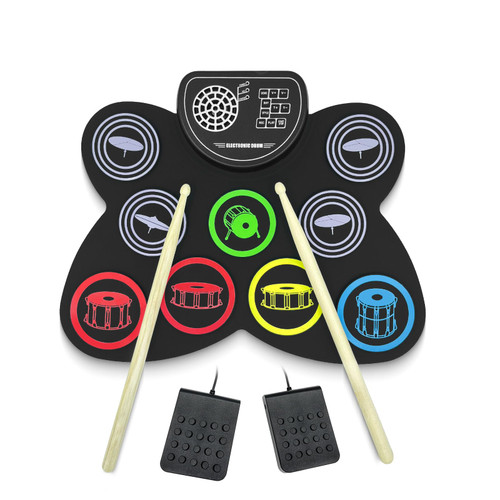 Electronic Drum Set, 9 Pads Electronic Drum Roll Up Drum Pad Built-in Speaker with Drum Sticks?Foot Pedals?Drum Set Kids for Birthday Gifts Holiday Christmas