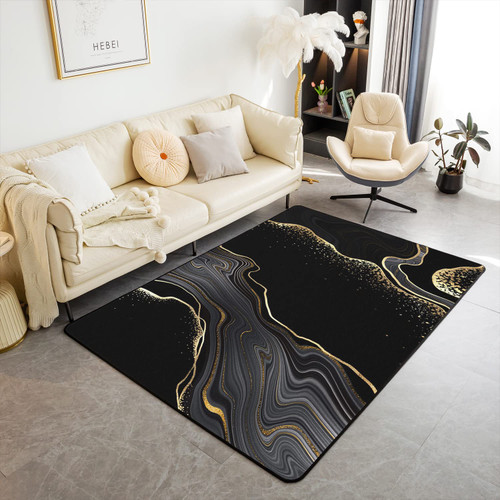 jejeloiu Marble Area Rug 4'x5' Modern Marble Aesthetic Living Room Rugs for Bedroom Home Decorative Luxury Golden Black Pattern Carpet Ultra Soft Non-Slip Indoor Floor Mat