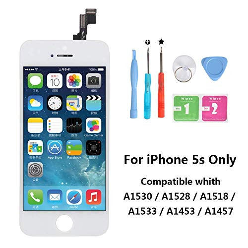 Ulela LCD Touch Screen Digitizer Frame Assembly Full Set LCD Touch Screen Replacement for iPhone 5s White (iPhone 5s White)