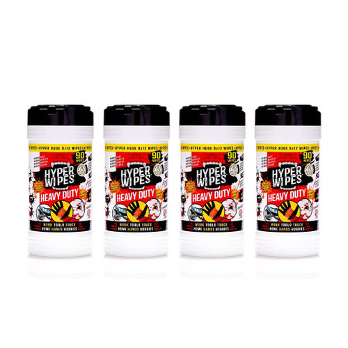 Hyper Wipes, 4 Pack Heavy Duty Hand & Tool Cleaning Wipes, 8"x12" Size Multi-Surface Cleaning Wipes, Degreasing, All Purpose Cleaner, Bathroom, Mechanic, Work Surface Wipes, 360 Count Canister Hyper Wipes, 4 Pack Heavy Duty Hand & Tool Cleaning Wipes, 8"x12" Size Multi-Surface Cleaning Wipes, Degreasing, All Purpose Cleaner, Bathroom, Mechanic, Work Surface Wipes, 360 Count Canister