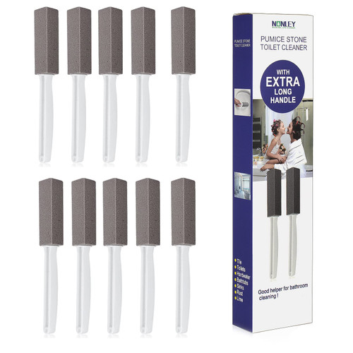 [10 Pack ] Pumice Stone Toilet Bowl Cleaner with Extra Long Handle - Stain Remover - Pumice Toilet Cleaning Brush - Also Cleans Limescale, Hard Water Rings, Tiles, Iron and Rust