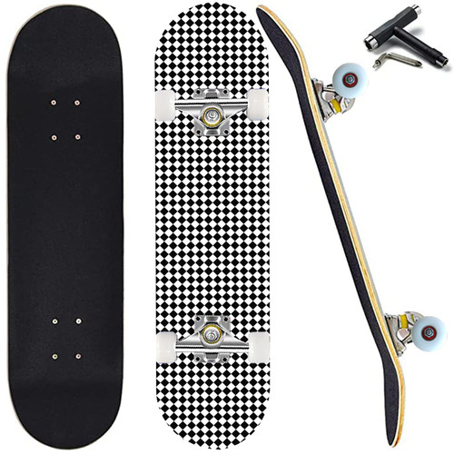 WALKEREN Skateboards for Beginners Adults Teens Youths Kids Boys Girls 31"x8" Standard Complete Skateboard 7 Layer Canadian Maple Double Kick Concave Skate Boards (Checker)