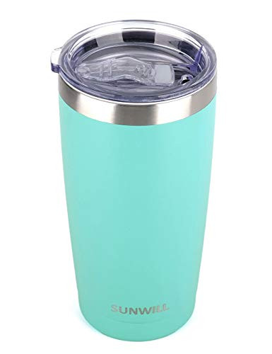 SUNWILL 20oz Tumbler with Lid, Stainless Steel Vacuum Insulated Double Wall Travel Tumbler, Durable Insulated Coffee Mug, Powder Coated Teal, Thermal Cup with Splash Proof Sliding Lid