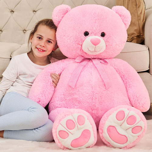 Tezituor Giant Teddy Bear Stuffed Animals Plush Toys, 43 Inch Big Teddy Bear with Cute Footprint, Large Pink Teddy Bear Christmas Valentine's Day Gift for Boys Girls