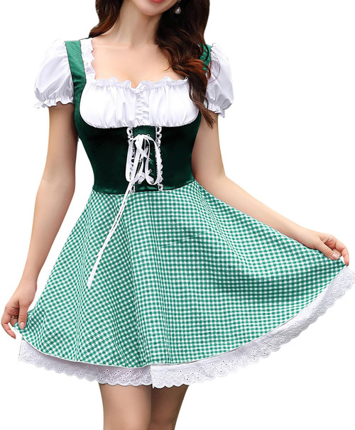 KOJOOIN Women's German Dirndl Dress Oktoberfest Costume for Traditional Bavarian Carnival Halloween Green-1 2XL KOJOOIN Women's German Dirndl Dress Oktoberfest Costume for Traditional Bavarian Carnival Halloween Green-1 2XL