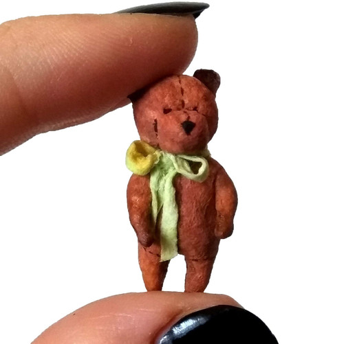 Micro Teddy Bear Toy For 1:12 scale BJD Dolls. Dollhouse Miniature Nursery Felt