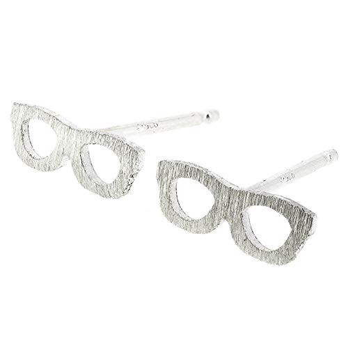 Eye Glasses Eyeglasses Sterling Silver Stud Earrings Handmade in USA (S, Brushed Sterling Silver)