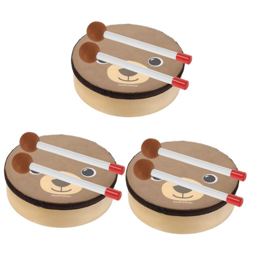 Totority 3 Sets Children Playing Drums Toddler Toy Bear Drum Preschool Music Toy Hand Drum with Drum Stick Kids Percussion Drum Toddler Musical Instruments Handheld Gift Polyester Drum Head