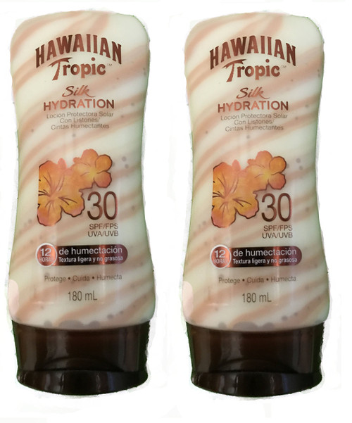 Hawaiian Tropic Sunscreen Silk Hydration Moisturizing Lotion SPF 30 6oz 2 pack (Spanish Label)