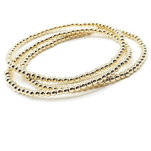Gold Bead Bracelet For Women, 14k Gold Filled Bead Ball Bracelet Stretchable Elastic Bracelet (N)