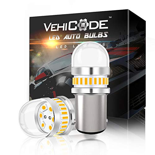 VehiCode Super Bright 950 Lumens 1157 (2357/2057/7528/BAY15D) LED Light Bulb (Amber/Yellow) Dual Function Replacement for Turn Signal, Blinker, Side Marker Light Lamps (2 Pack)