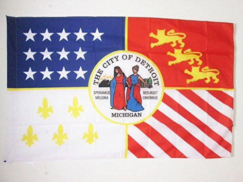 AZ FLAG City of Detroit Flag 2' x 3' for a Pole - Detroit in Michigan Flags 60 x 90 cm - Banner 2x3 ft with Hole