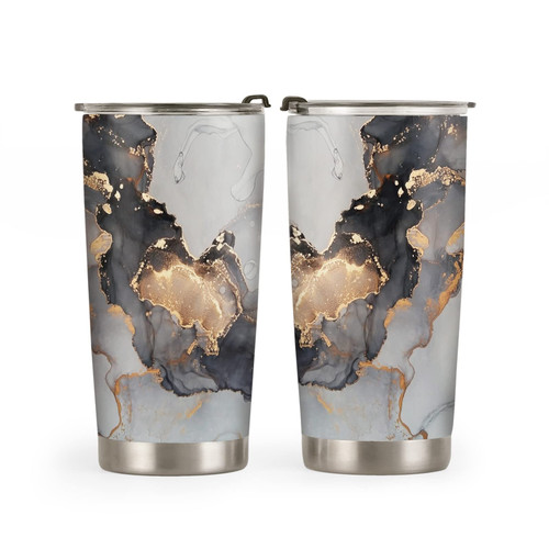 64HYDRO 20oz Coffee Thermos for Women, Inspirational Birthday Gifts for Her, Gifts for Mom Daughter Sister Friends, Painted Abstract Black Gold Marble Tumbler Cup, Insulated Travel Coffee Mug with Lid