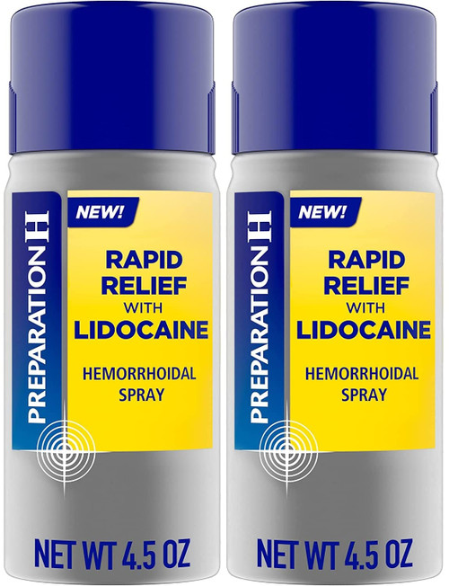 Preparation H Rapid Relief Hemorrhoidal Spray with Lidocaine, No-Touch Numbing Spray for Itching, Burning and Pain Relief - 4.5 Oz Bottle - Pack of 2