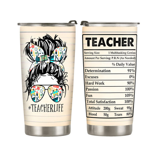 20oz Teacher Life Teacher Facts Teacher Tumbler Cup, Insulated Travel Cup with Lid, Coffee Thermos for Women, Teacher Gifts for Women, Teacher Appreciation Gifts, Gifts for Teacher, Gifts for Her