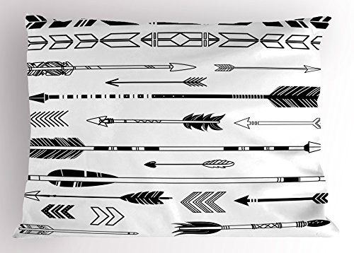 Lunarable Black and White Pillow Sham, Western Themed Shapes Traditional Tribal Culture Print, Decorative Standard Queen Size Printed Pillowcase, 30 X 20 Inches, Black White