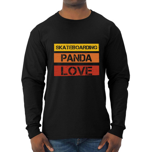 Skateboarding Panda's Gift, Ideal for Son's Anniversary - Skateboarders and Skateboard Lovers Gray and Muticolor on Men Women Multi Size Black Long Sleeve T-shirt