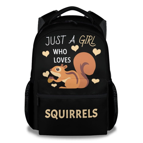 CUNEXTTIME Squirrel Backpack for Girls Boys, 16 Inch Black Backpacks for School, Cute Lightweight Durable Bookbag for Kids