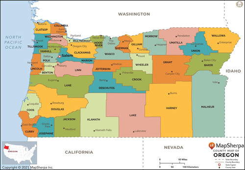 Oregon Counties Map - Standard - 36" x 25.25" Paper
