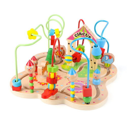 Joqutoys First Bead Maze Toy for Toddlers 1-3(Large), Wooden Colorful Circus Roller Coaster Circle Toys for Babies - Bead Maze Activity Cube Educational Toys First Birthday Gifts for Boys Girls
