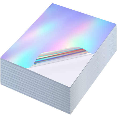 Sherr 120 Sheets Holographic Stickers Paper 8.5x11 Inch Printable Vinyl Sticker Paper Self Adhesive Rainbow Printer Paper for Inkjet Printer and Laser Printer Waterproof Vinyl Laminate Sheets