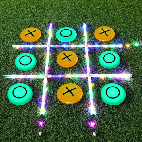 Leyndo Giant Tic Tac Toe Game Glow in Dark Yard Outdoor Games with Light Toss Giant Games Fun Outdoor Tic Tac Toe with Luminous Flying Disc for Family Adults Night Party