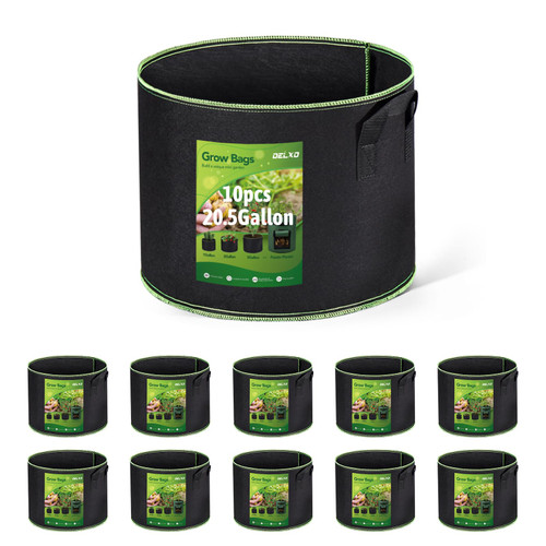 Delxo 10 Pack 20 Gallon Plant Grow Bags Heavy Duty Aeration Fabric Pots Thickened Nonwoven Plant Grow Bags with Handles Delxo 10 Pack 20 Gallon Plant Grow Bags Heavy Duty Aeration Fabric Pots Thickened Nonwoven Plant Grow Bags with Handles
