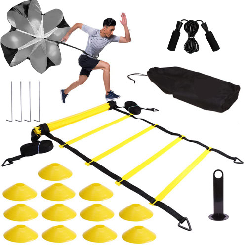 Speed ??Agility Training Kit, Football Training Equipment with Agility Ladder, Resistance Parachute,Soccer Cones,Steel Stakes, Jump Rope, Carrying Bag, Agility Set for Football Footwork Training