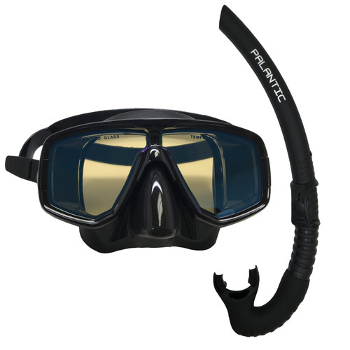 Scuba Choice Silicone Dive Mask with Blue Mirror Coated Lense + Black Snorkel Combo